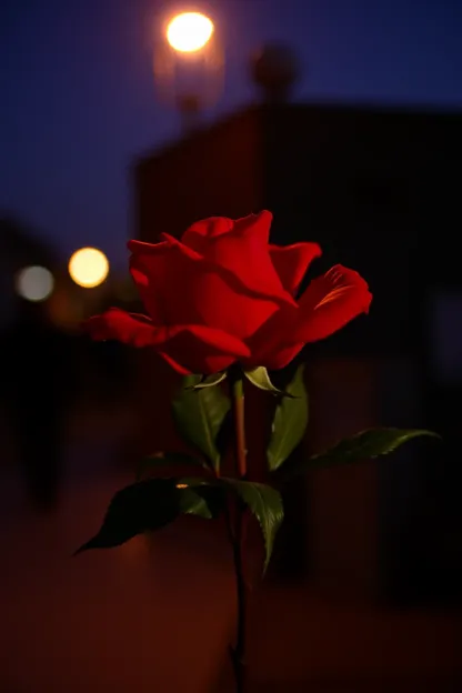 La foto de buena noche de Rosa brilla con luz suave