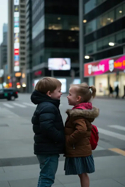 La metrópoli urbana ve a un niño y una niña en conflicto