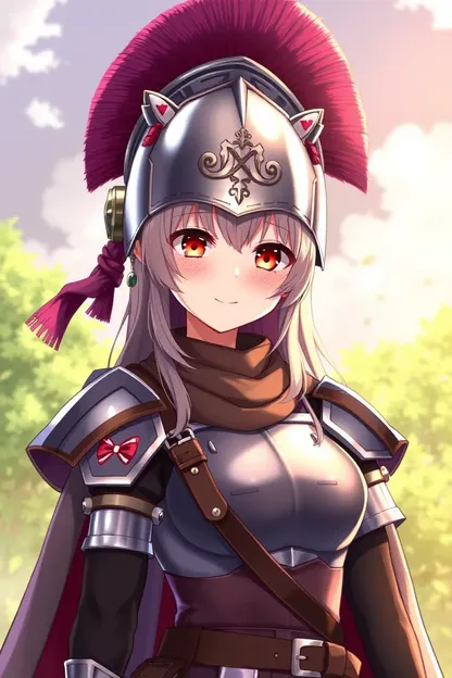 La niña anime viste una sallet en armadura medieval