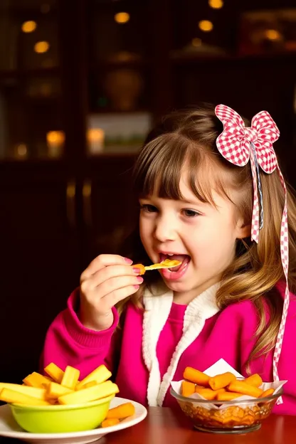 La niña come snacks en un gif animado divertido