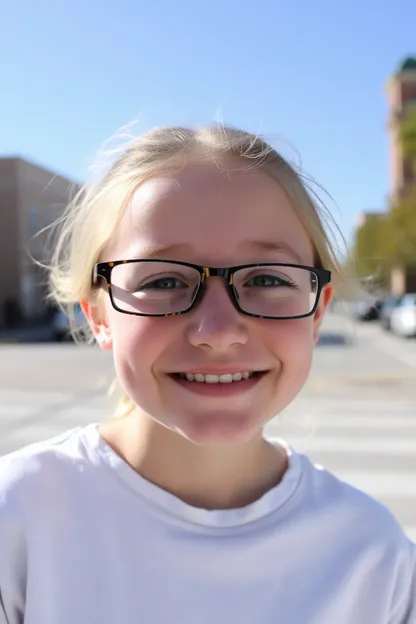 La niña con gafas sonriendo con pecas: la niña con pecas sonriendo detrás del marco de gafas