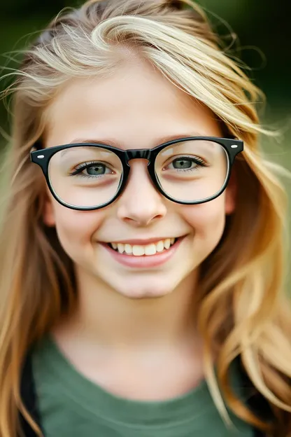 La niña con gafas sonriendo lunares: Niña con gafas y lunares sonriendo ampliamente