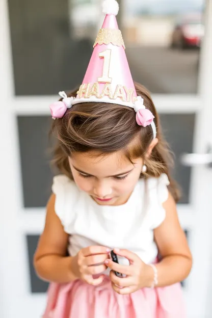 La niña cumpleaños se pone una cinta en el día especial