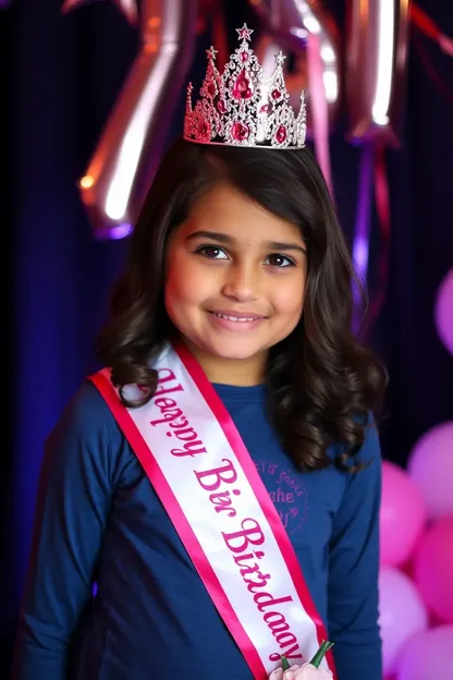 La niña del cumpleaños lleva una sash con orgullo