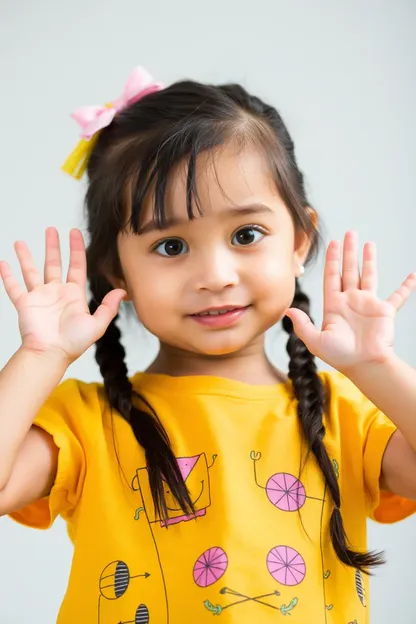 La niña joven con las manos levantadas en gratitud