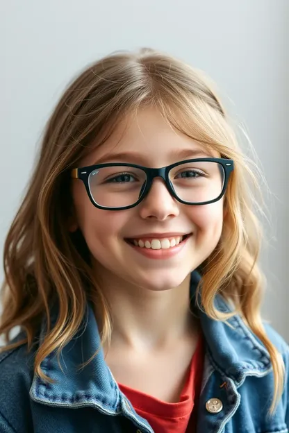 La niña sonriente con gafas: Gafas y lunares en el rostro de la niña sonriente