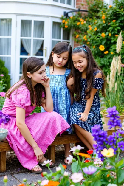 Las chicas pasean por el jardín