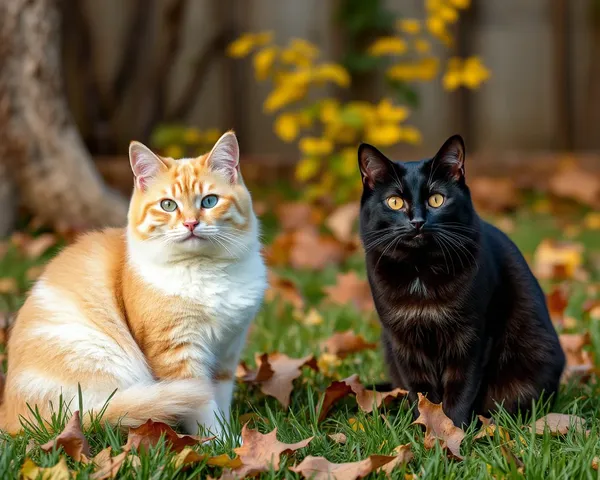 Las imágenes de otoño muestran gatos en armonía