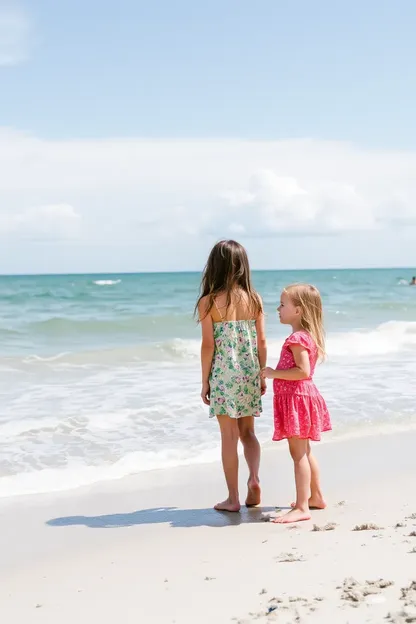 Las niñas crean arte en la playa