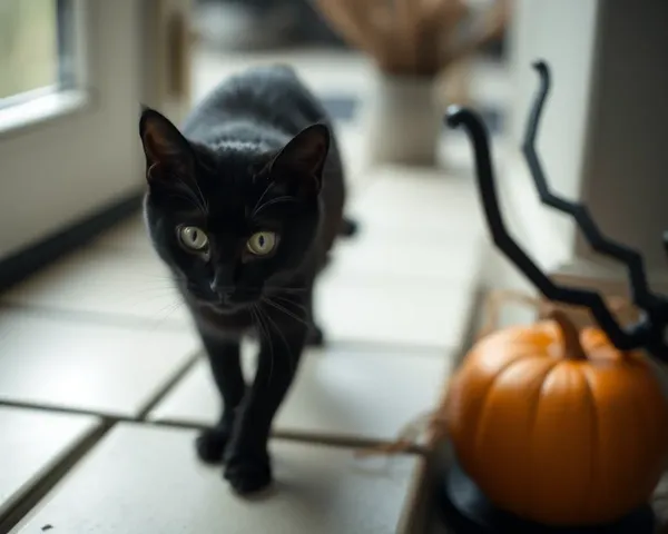 Los Bigotes del Gato Negro Brillan en Noche de Halloween en las Imágenes