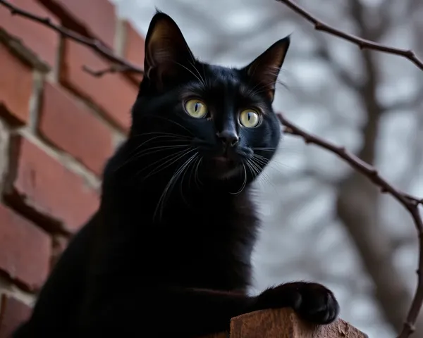 Los Ojos del Gato Negro brillan en la Atmosférica Espeluznante de las Imágenes de Halloween