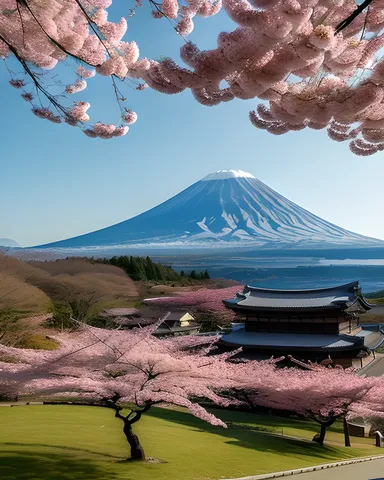 Los cerezos florecen en los pies del Monte Fuji