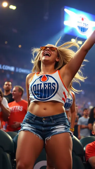 Los senos del fan de los Oilers hacen titulares con su exhibición