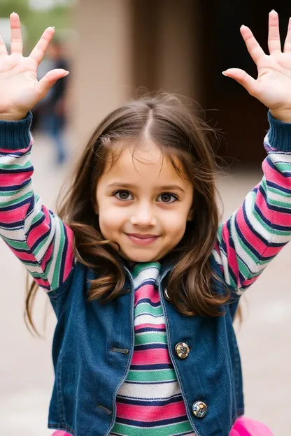 Niña Joven con las Manos Levantadas en Celebración