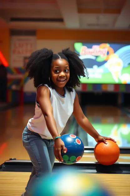 Niña Negra Joven Disfruta de la Experiencia de Bowling