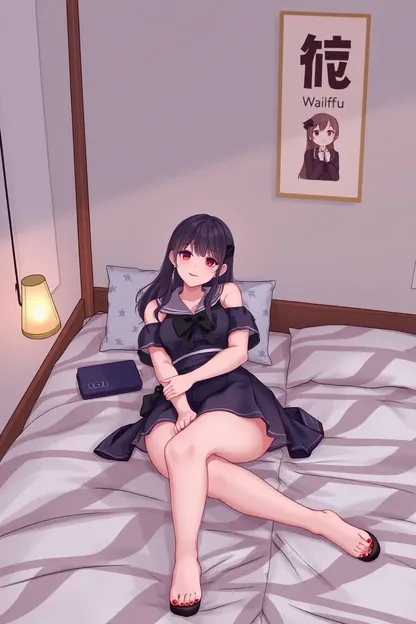 Niña Waifu Desnuda Yacente en la Cama