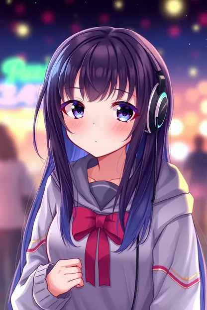 Niña de cabello púrpura con estilo de auriculares de anime