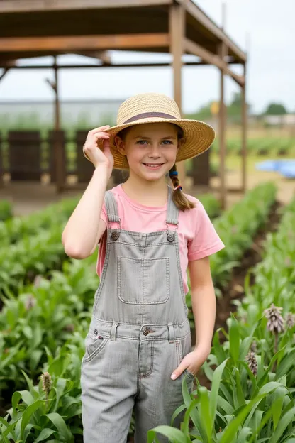 Niña granjera con overoles divertidos