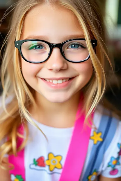 Niña sonriente con lunares y gafas: Niña sonriente con lunares y gafas