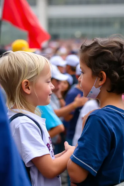 Niño y Niña se Ubican en la Multitud