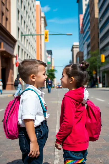 Niño y niña se enfrentan en un entorno urbano