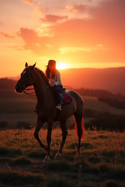 Paseo de Caballo con Puesta de Sol Luminosa con GIF de Chica