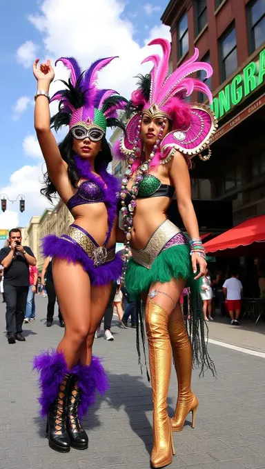 Pechos de Mardi Gras Brillan con Vestidos Brillantes