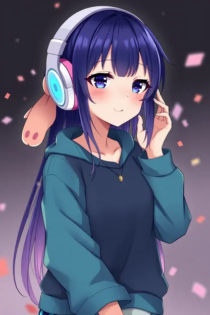 Pelo Morado de Chica de Anime Brillante con Auriculares