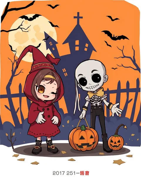 Personajes de dibujos animados de Halloween con imágenes espeluznantes