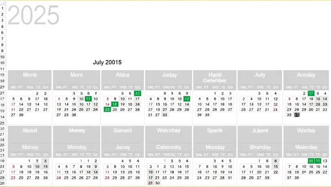 Plantilla de calendario anual 2025 en Excel para planificar