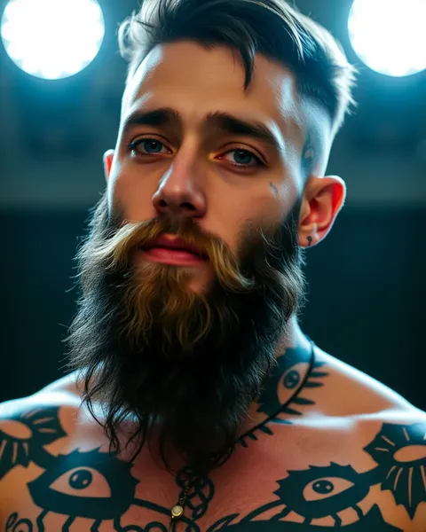 Pornógrafo masculino barbudo con tatuajes únicos