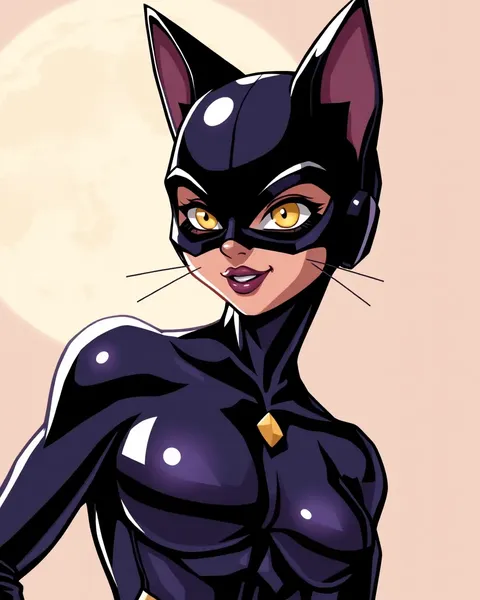 Presentación de escenas de acción dinámicas de caricatura de Catwoman