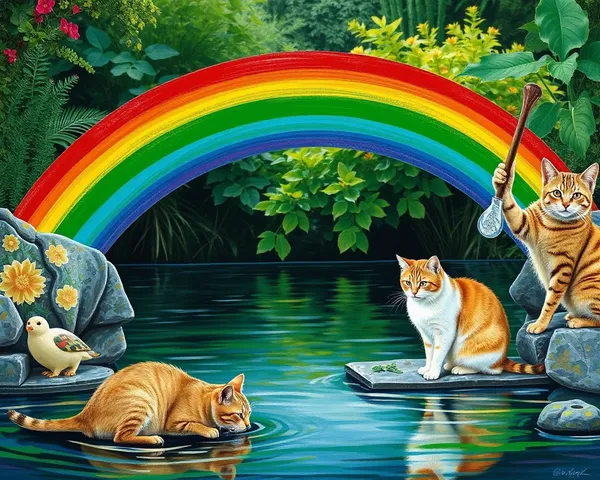 Puente Arcoíris para gatos: ilustraciones felinas vibrantes