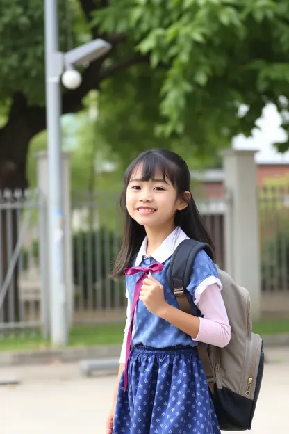 Ruta matutina de la escuela para niña en GIF