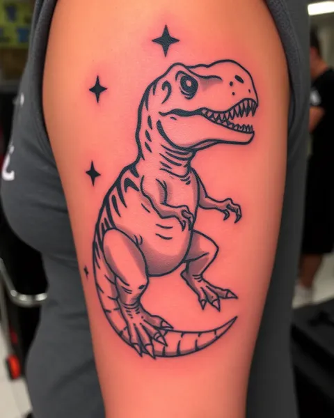 T-Rex de tatuaje: dinosaurio fiero en brazo o pierna humana