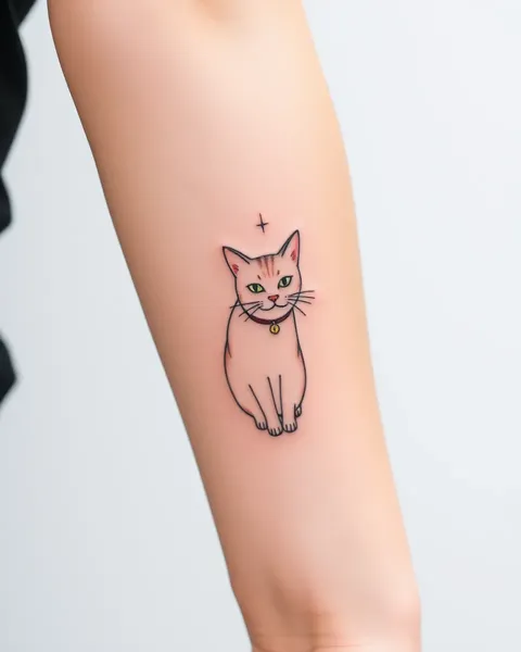 Tatuaje de gato minimalista con características delicadas y felines