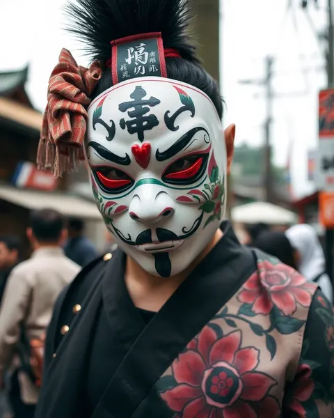 Tatuaje de máscara japonés: fusión estética