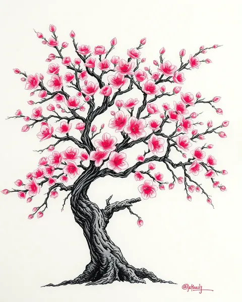 Tatuaje de árbol de cerezo en arte corporal