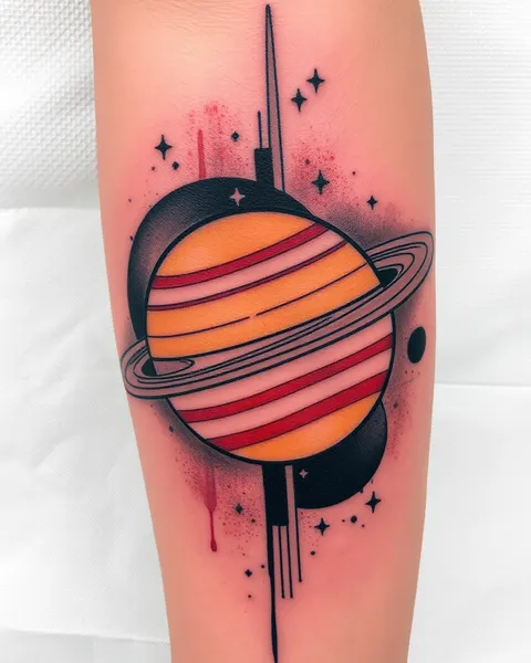 Tatuaje del planeta Saturno con diseño de anillo