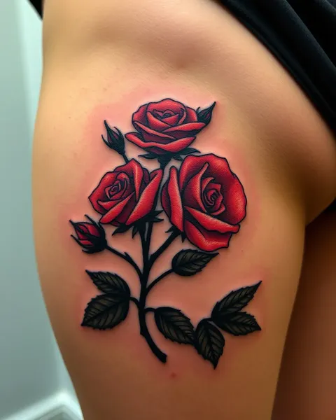 Tatuajes de rosas en muslo para mujeres