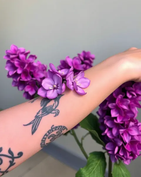 Tatuajes intrincados de lilas en la piel humana