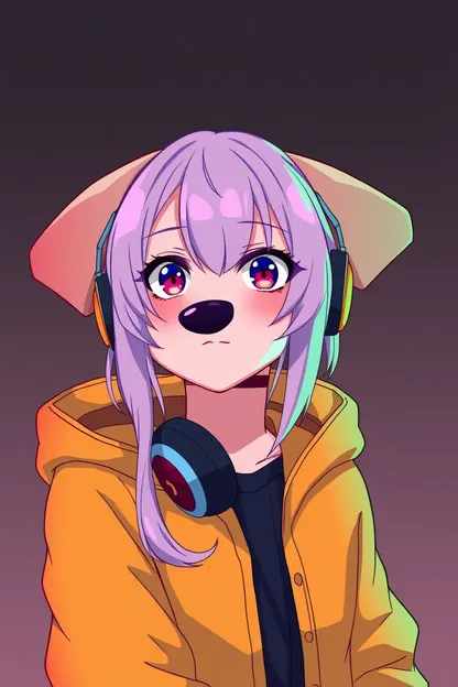 Tendencia de Chica con Pelo Morado de Anime con Auriculares