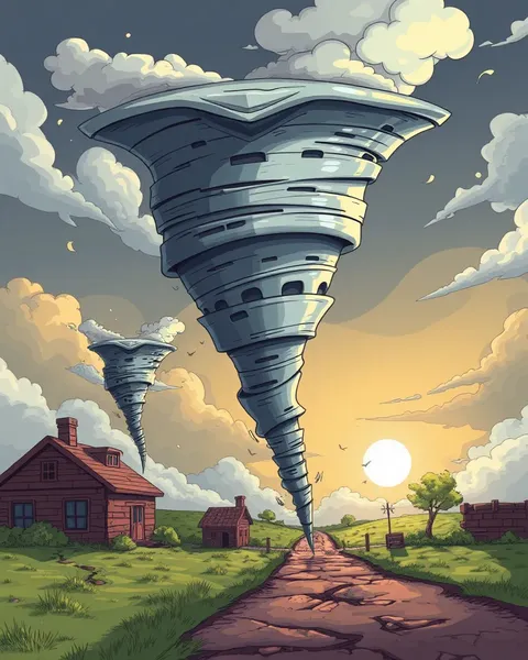 Tornados de dibujos animados en imágenes de caos