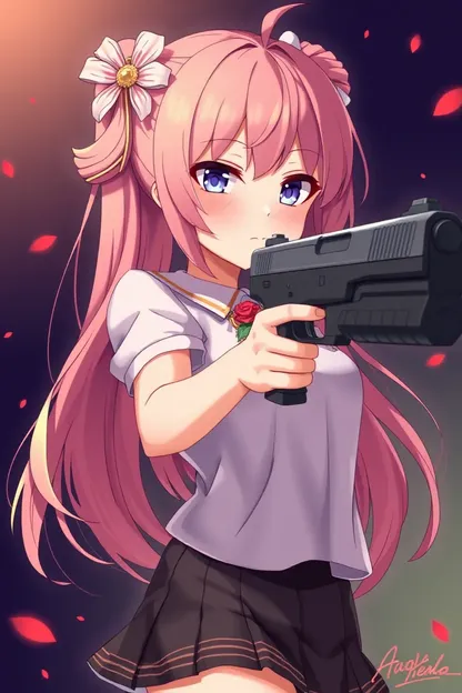 Una chica anime maneja una pistola como icono de perfil