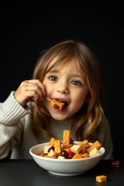 Una niña come snacks en un GIF animado divertido