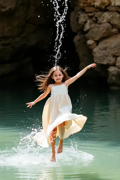 Una niña vestida con un vestido grande cae al agua en un gif animado