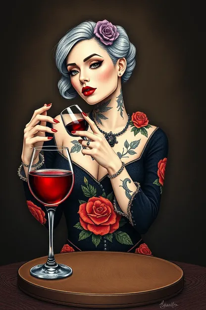 Unión de Amantes del Vino: Momentos de Degustación de Vino de la Chica con Tatuaje