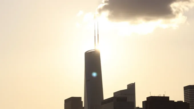 Vista del eclipse solar en el skyline de Chicago en 2025