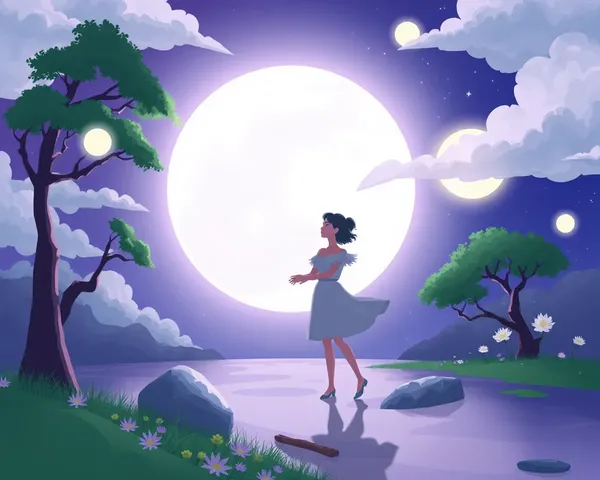 Vista nocturna encantadora de Luna Morada PNG animada