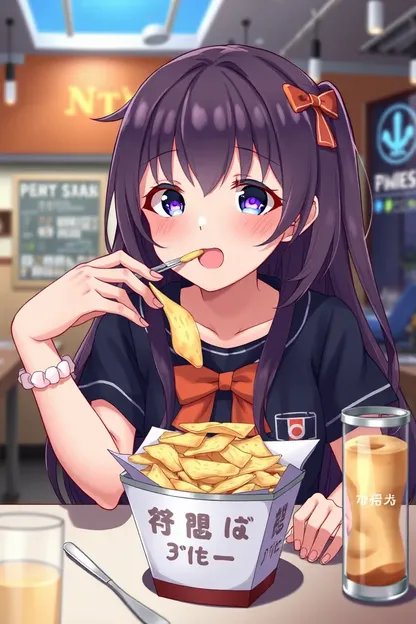 ¡La niña de anime come chips crujientes en GIF!